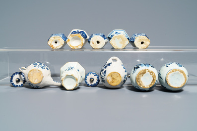 A varied collection of Dutch Delft blue and white miniatures, mostly 18th C.