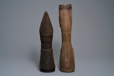 Two wooden drums, Asmat people, Papua New Guinea, 19/20th C.