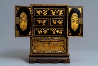 A Chinese gilt-lacquered cabinet and a box, Canton, 19th C.