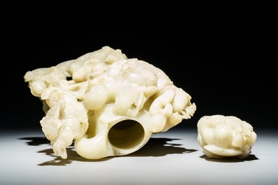 A Chinese pale green jade 'immortals' vase, 20th C.