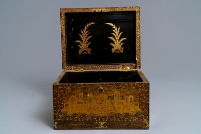 A Chinese gilt-lacquered cabinet and a box, Canton, 19th C.