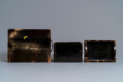 A Chinese gilt-lacquered cabinet and a box, Canton, 19th C.