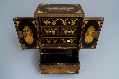 A Chinese gilt-lacquered cabinet and a box, Canton, 19th C.