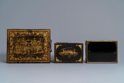 A Chinese gilt-lacquered cabinet and a box, Canton, 19th C.