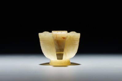 A Chinese pale yellow jade libation cup, 19th C.
