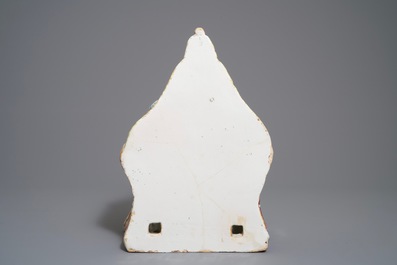A large petit feu and gilded Dutch Delft wall cistern, 18th C.