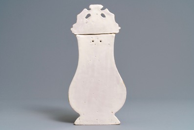 A white Delftware wall cistern and basin, prob. Kassel, Germany, 2nd half 18th C.