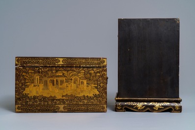 A Chinese gilt-lacquered cabinet and a box, Canton, 19th C.