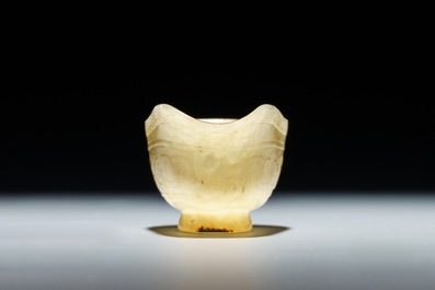 A Chinese pale yellow jade libation cup, 19th C.