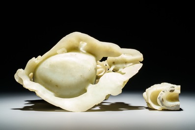 A Chinese pale green jade 'immortals' vase, 20th C.