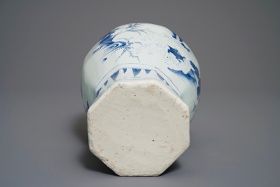 A Chinese blue and white baluster vase with figural design, Transitional period