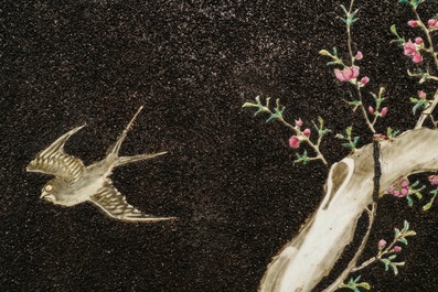 Four Chinese famille rose black gravel-embellished plaques, Qianlong