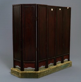 A Chinese inscribed famille rose six-piece tablescreen, 19th C.