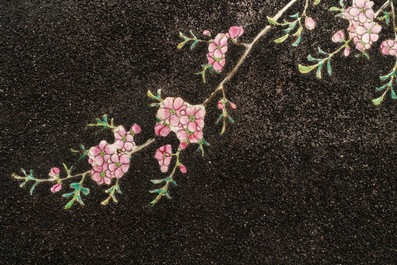 Four Chinese famille rose black gravel-embellished plaques, Qianlong