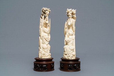 A pair of Chinese ivory figures of Zhong Kui, ca. 1920
