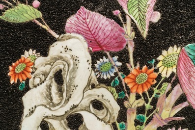 Four Chinese famille rose black gravel-embellished plaques, Qianlong