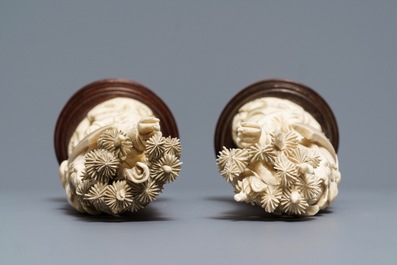 A pair of Chinese ivory figures of Zhong Kui, ca. 1920