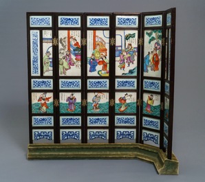 A Chinese inscribed famille rose six-piece tablescreen, 19th C.
