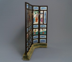 A Chinese inscribed famille rose six-piece tablescreen, 19th C.