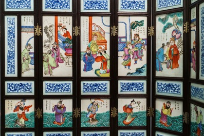 A Chinese inscribed famille rose six-piece tablescreen, 19th C.