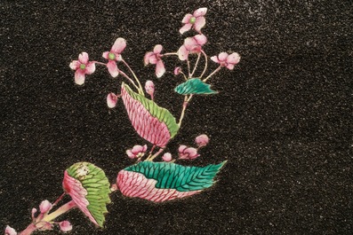 Four Chinese famille rose black gravel-embellished plaques, Qianlong