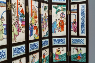A Chinese inscribed famille rose six-piece tablescreen, 19th C.