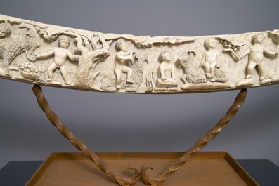 An exceptionally large carved ivory 'Bacchants' tusk, France or Italy, 18th C.