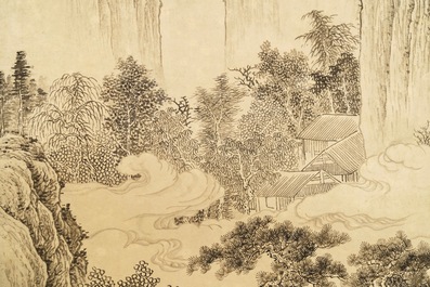 Wu Hufan (China, 1894-1968): Mountain landscape with figure, ink on paper, mounted on scroll