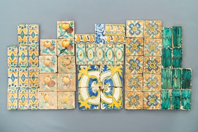 A varied collection of polychrome tiles, mostly Spain, 17th C.
