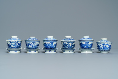 Six Chinese blue and white 'Bleu de Hue' covered bowls for the Vietnamese market, 19th C.