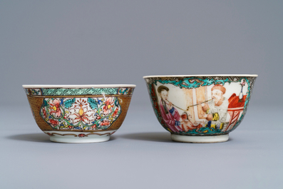 Two fine Chinese famille rose cups and saucers, Yongzheng/Qianlong