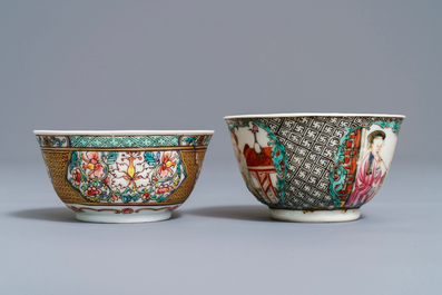 Two fine Chinese famille rose cups and saucers, Yongzheng/Qianlong