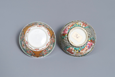 Two fine Chinese famille rose cups and saucers, Yongzheng/Qianlong