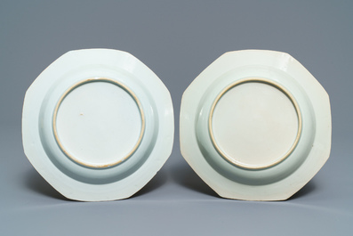 Ten deep octagonal Chinese famille rose 'rooster' plates, Qianlong