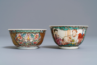 Two fine Chinese famille rose cups and saucers, Yongzheng/Qianlong