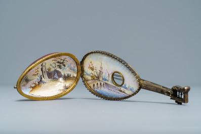 Five porcelain and enamel snuff boxes, Germany and France, 18/19th C.