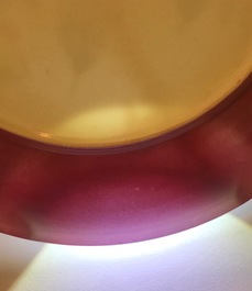 A fine Chinese famille rose 'ruby back' eggshell plate with floral design, Yongzheng
