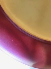 A fine Chinese famille rose 'ruby back' eggshell plate with floral design, Yongzheng