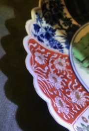 A Chinese verte-Imari 'lady and squirrel' plate, Kangxi