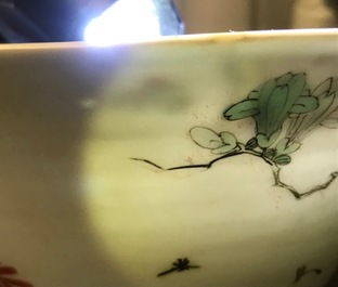 A pair of Chinese famille verte 'peacock among blossoms' bowls, Kangxi