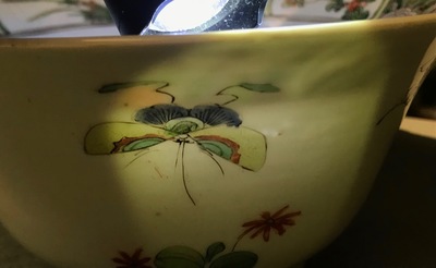A pair of Chinese famille verte 'peacock among blossoms' bowls, Kangxi