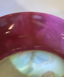 A fine Chinese famille rose 'ruby back' eggshell plate with floral design, Yongzheng