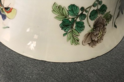 A pair of Chinese famille verte 'peacock among blossoms' bowls, Kangxi