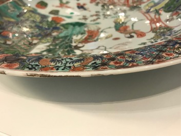 A fine Chinese famille verte dish with ladies in a garden, Kangxi