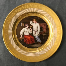 Six gilt porcelain plates, various origins, 18/19th C.