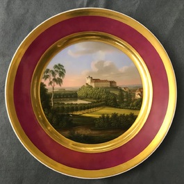 Six gilt porcelain plates, various origins, 18/19th C.