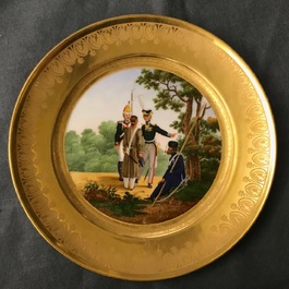 Six gilt porcelain plates, various origins, 18/19th C.