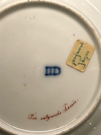 Six gilt porcelain plates, various origins, 18/19th C.