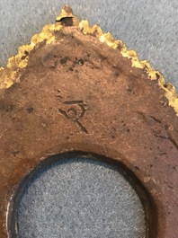 Un groupe de Manjusri et Prajnaparamita en bronze dor&eacute; &agrave; inscription, Tibet, 17/18&egrave;me