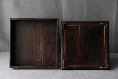 Une bo&icirc;te couverte en bois incrust&eacute; de pierre &agrave; savon, Chine, 19/20&egrave;me